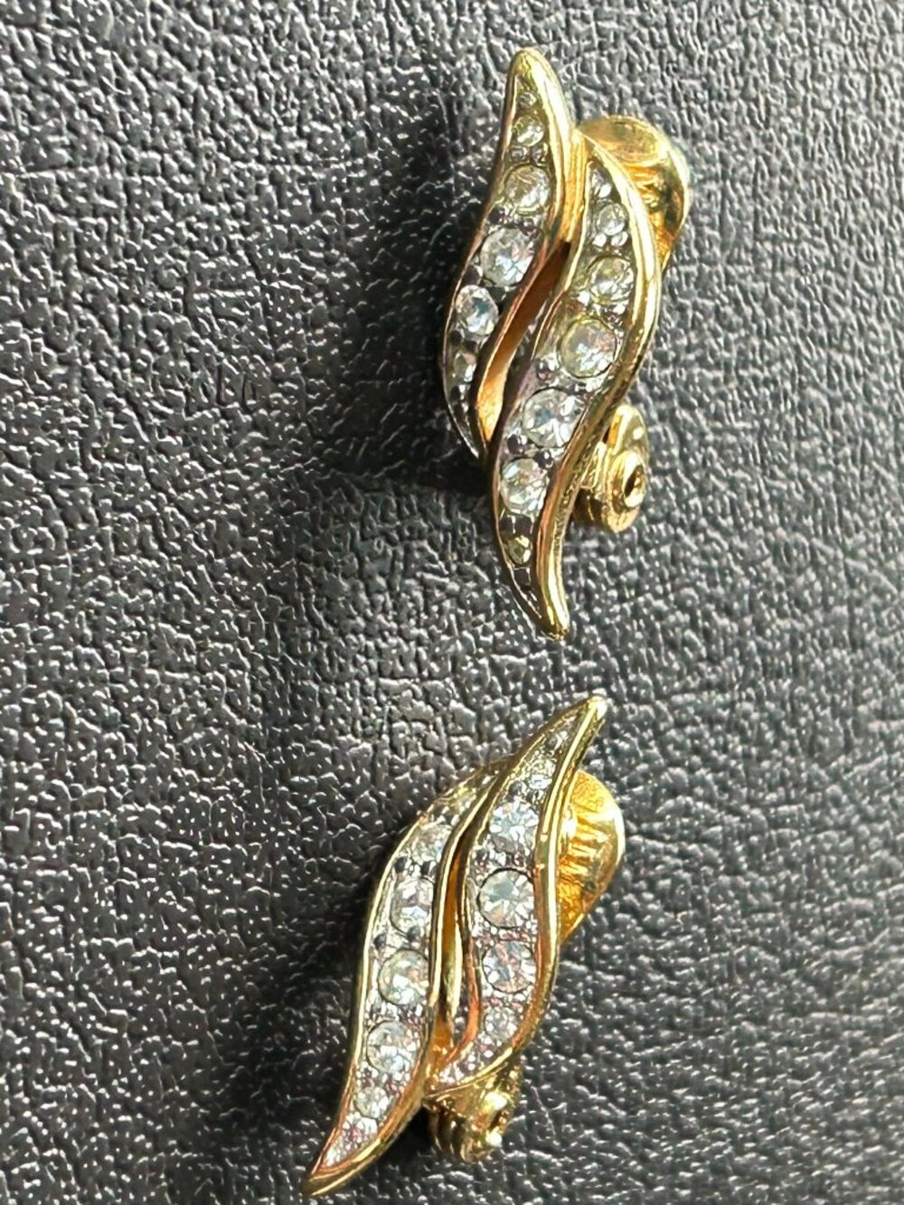 Vintage MONET Gold Toned & Diamond Clip-On Earrings